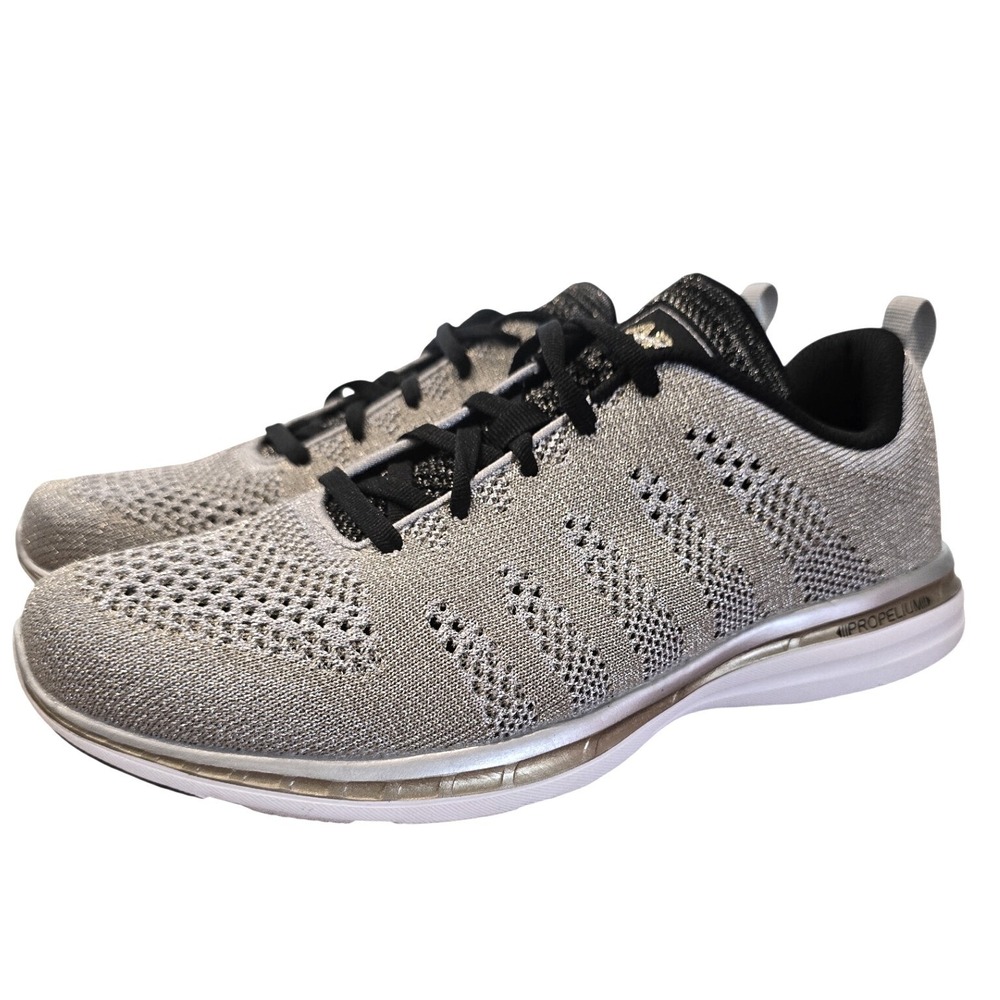 APL TechLoom Pro W Womens 10 Silver Gold Metallic Knit Running Shoes Sneakers